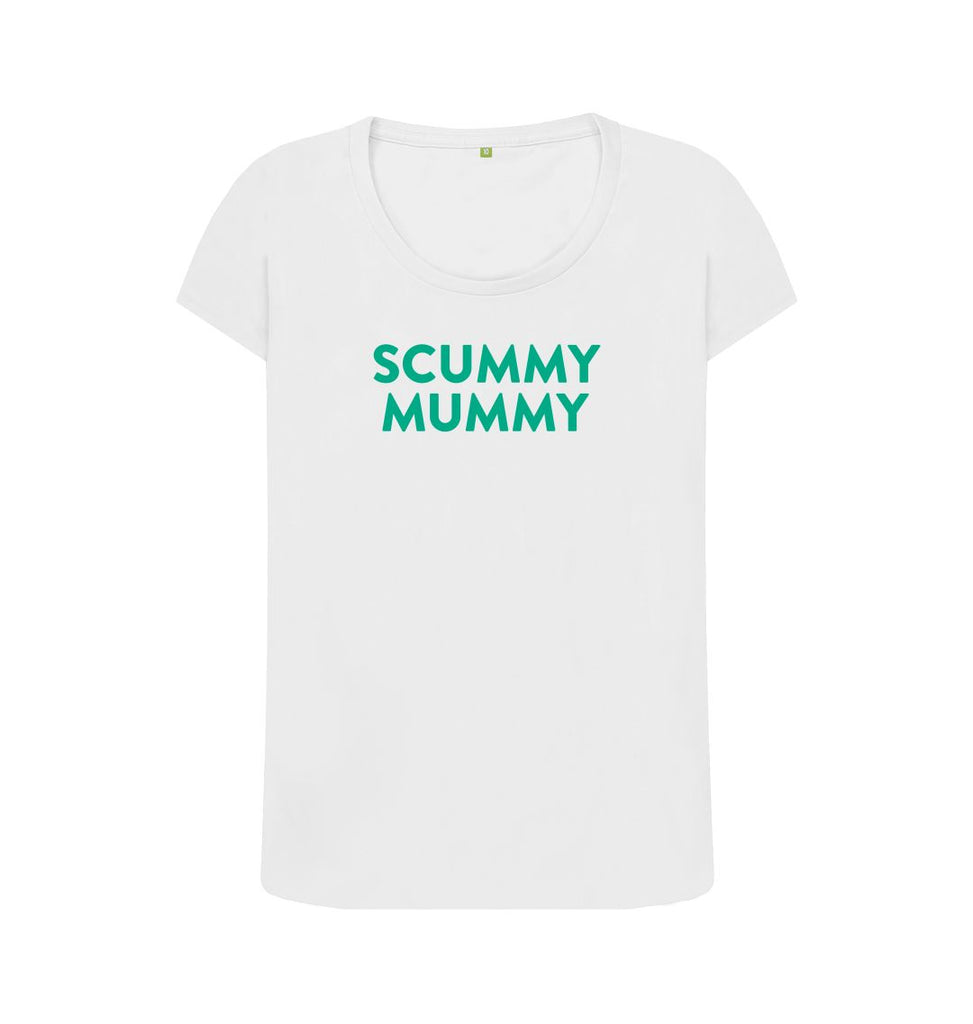 White Turquoise SCUMMY MUMMY Scoop Neck T-shirt